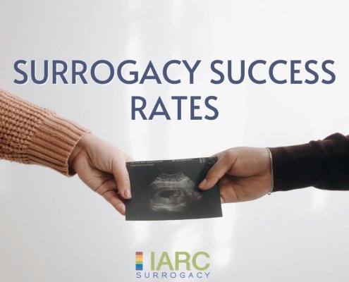 a surrogate and intended parent holding a surrogate baby ultrasound