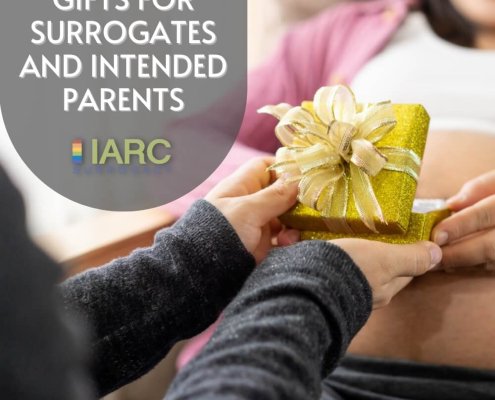 an intended parent giving a gift to their surrogate